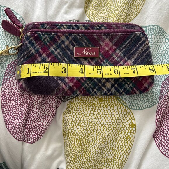 Ness Plaid Wristlet Burgundy, Teal, Green and Cream Check Pattern - Picture 2 of 6